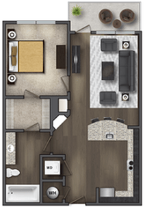 Floor plan for studio, 1 bath, 622 sqft
